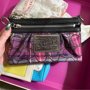 Coach Tartan Pink and Black Plaid Wristlet